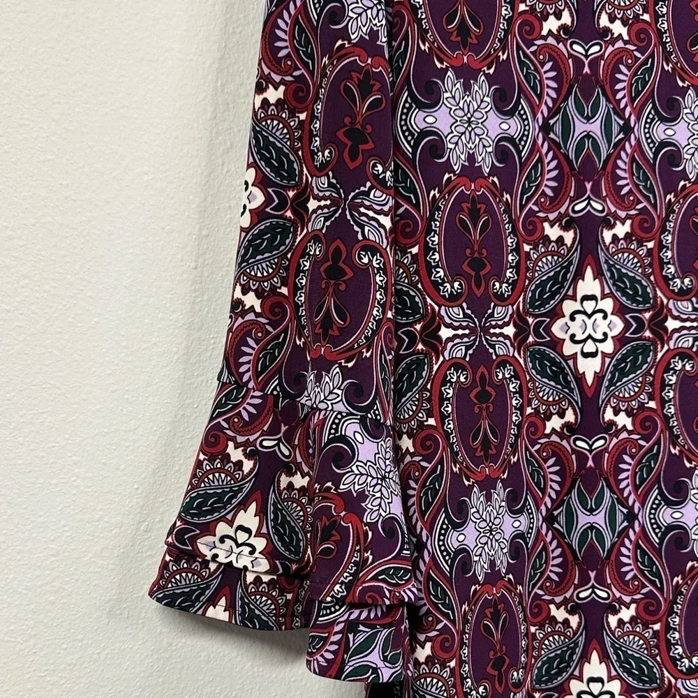 Chico's Pullover Boho Paisley 3/4 Bell Sleeve Knee Length Shift Dress Size 12/14